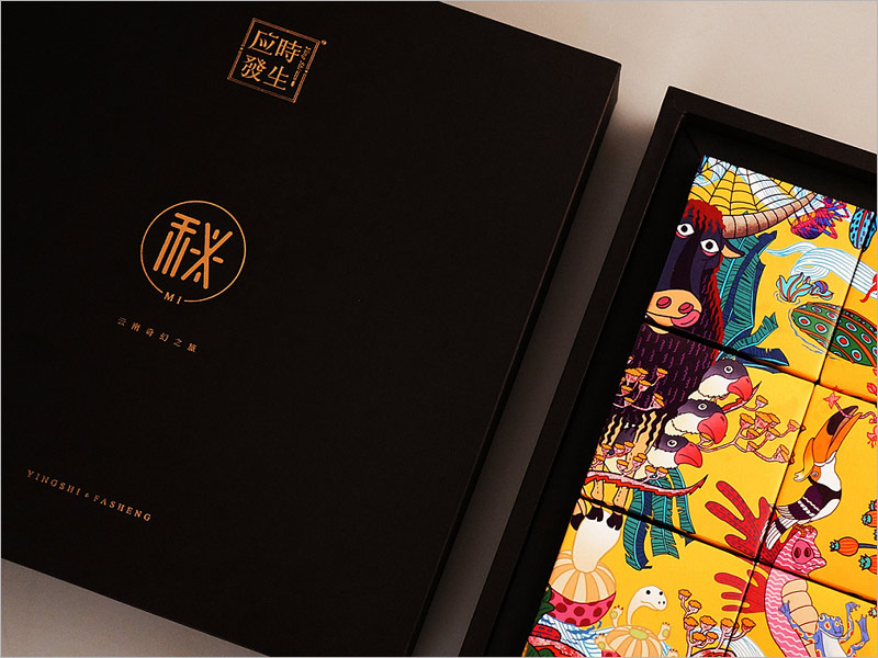 云南奇幻之旅月餅禮盒包裝設(shè)計(jì)，多彩的顏色，靈活多變的形象，設(shè)計(jì)風(fēng)格很云南