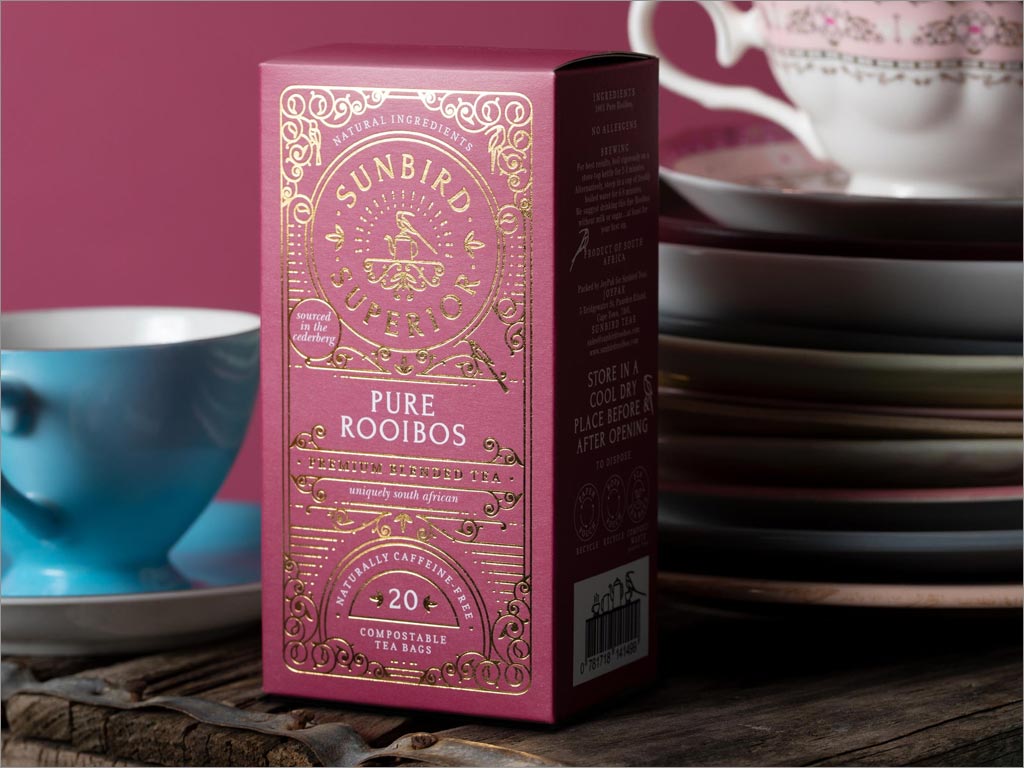 南非Sunbird Rooibos Tea優雅的茶葉包裝設計之粉色款