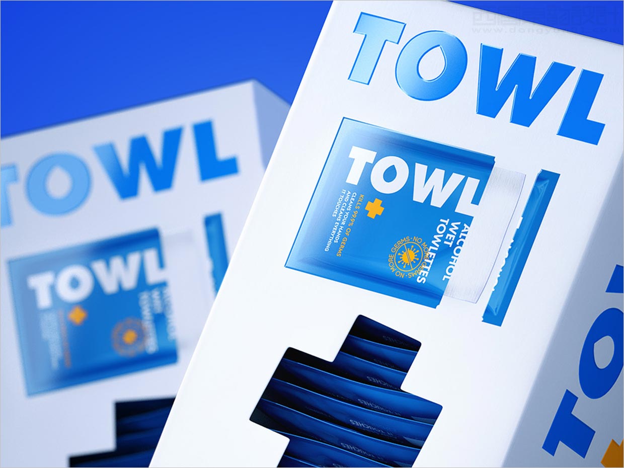 波蘭TOWL抗菌消毒濕巾紙盒包裝設(shè)計之局部細節(jié)展示