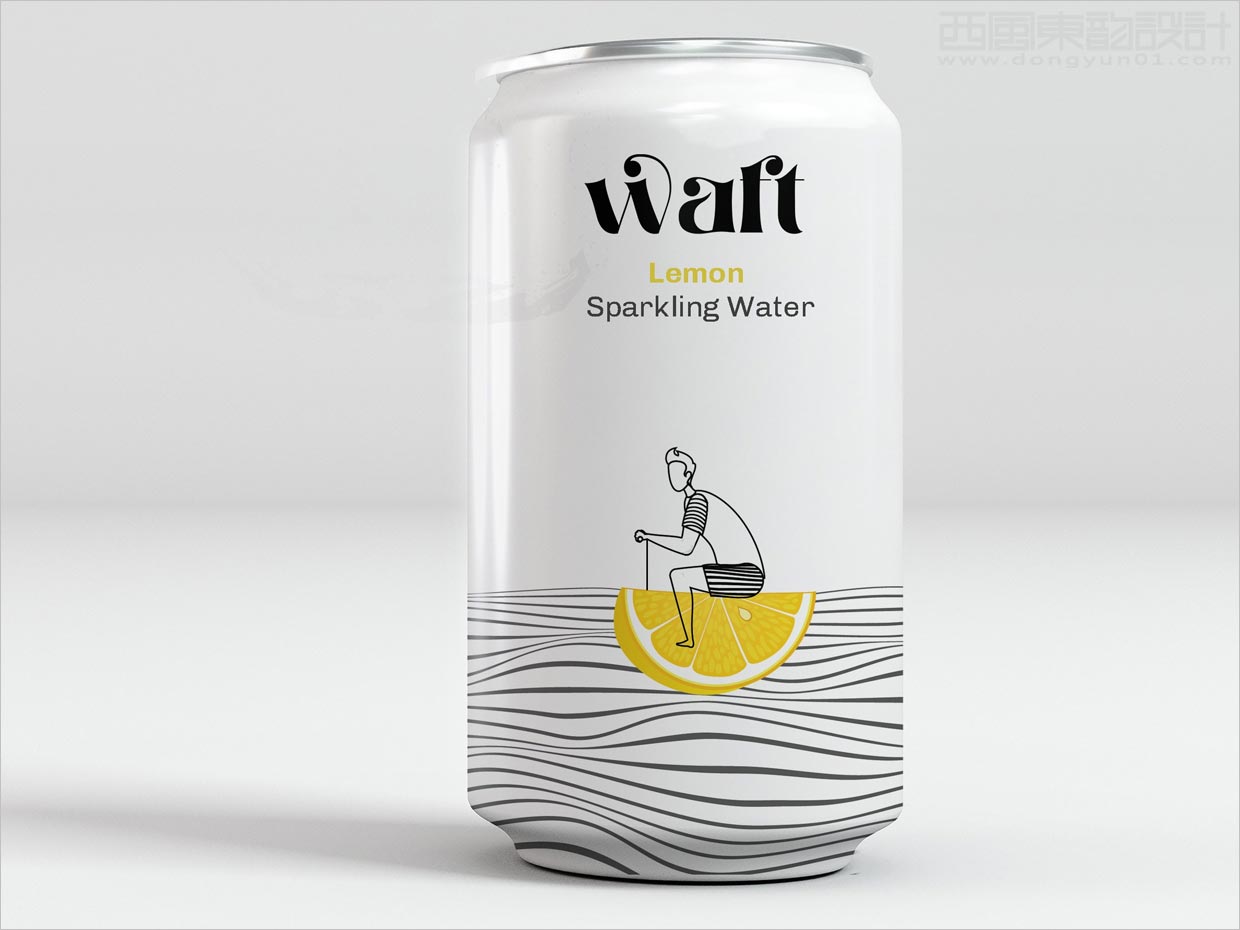 俏皮插圖風(fēng)格的美國waft檸檬風(fēng)味氣泡蘇打水包裝設(shè)計(jì)