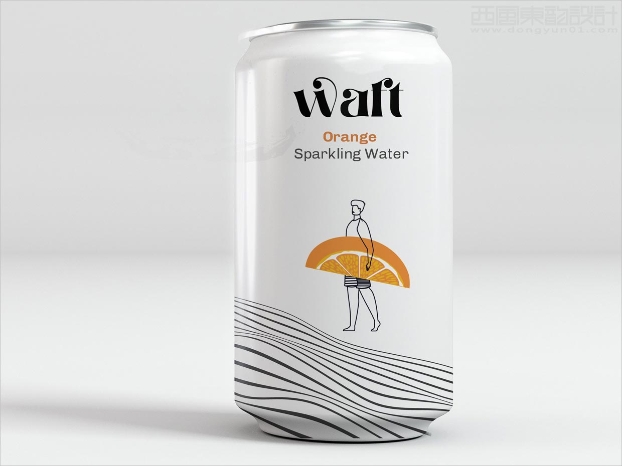 俏皮插圖風(fēng)格的美國waft橙子風(fēng)味氣泡蘇打水包裝設(shè)計(jì)