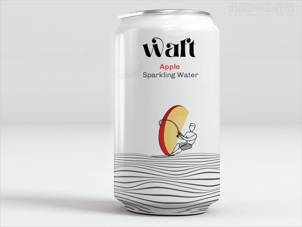  俏皮插圖風(fēng)格的美國waft蘋果風(fēng)味氣泡蘇打水包裝設(shè)計(jì)
