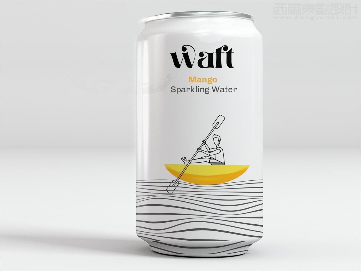 俏皮插圖風(fēng)格的美國waft芒果風(fēng)味氣泡蘇打水包裝設(shè)計(jì)